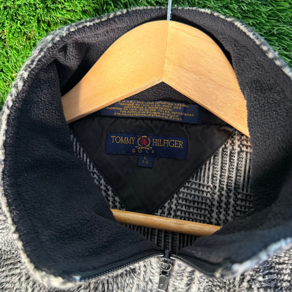 Tommy Hilfiger Golf Mens Large Vintage Plaid Fleece Quarter Zip Pullover Gray - Picture 2 of 5